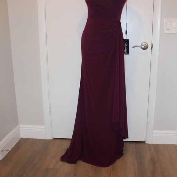 NWT La Femme Dark Berry Ruched Jersey Sheath Gown Maxi Dress Women Size 4 - Picture 7 of 13